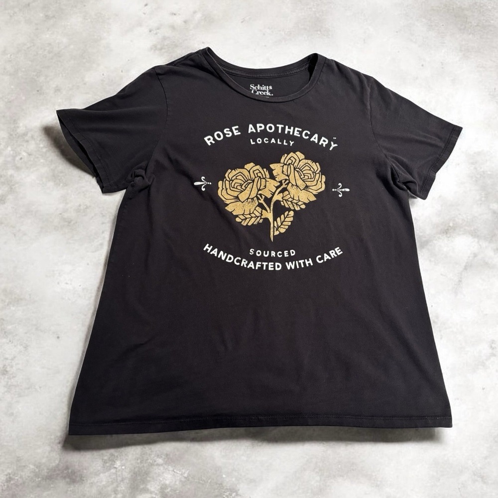 Schitt's Creek Rose Apothecary Black‎ T-Shirt Women's Sz XL 100% Cotton